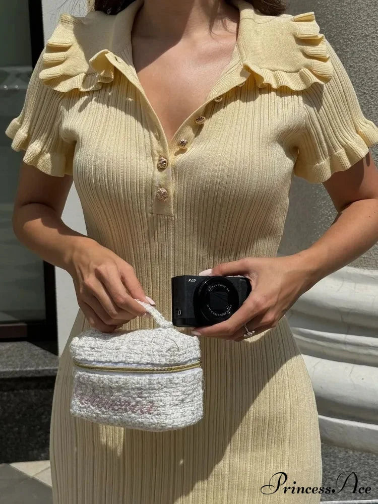 Knit Vintage Single-Buttoned Mini Dress