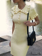 Knit Vintage Single-Buttoned Mini Dress