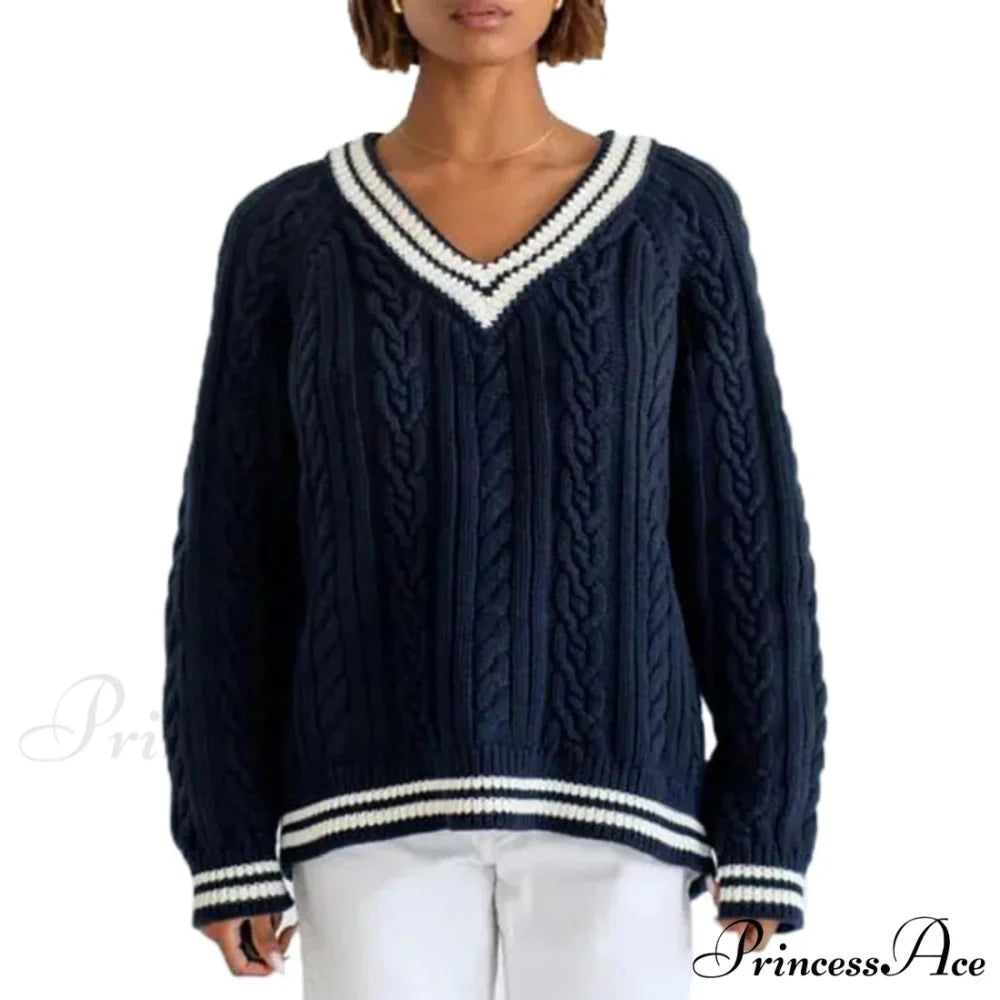 Knitted Baggy Differentiated Border Urban Sweater
