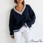 Knitted Baggy Differentiated Border Urban Sweater