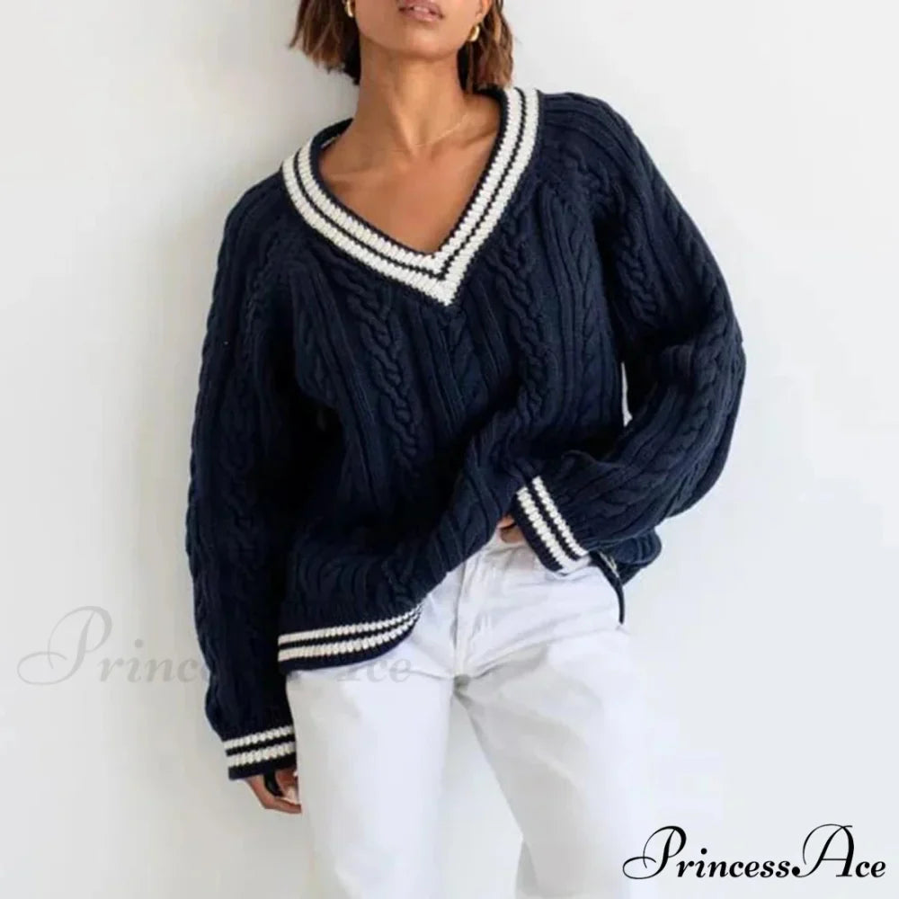 Knitted Baggy Differentiated Border Urban Sweater