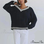 Knitted Baggy Differentiated Border Urban Sweater