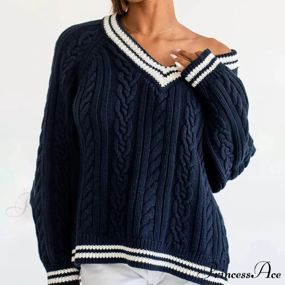 Knitted Baggy Differentiated Border Urban Sweater