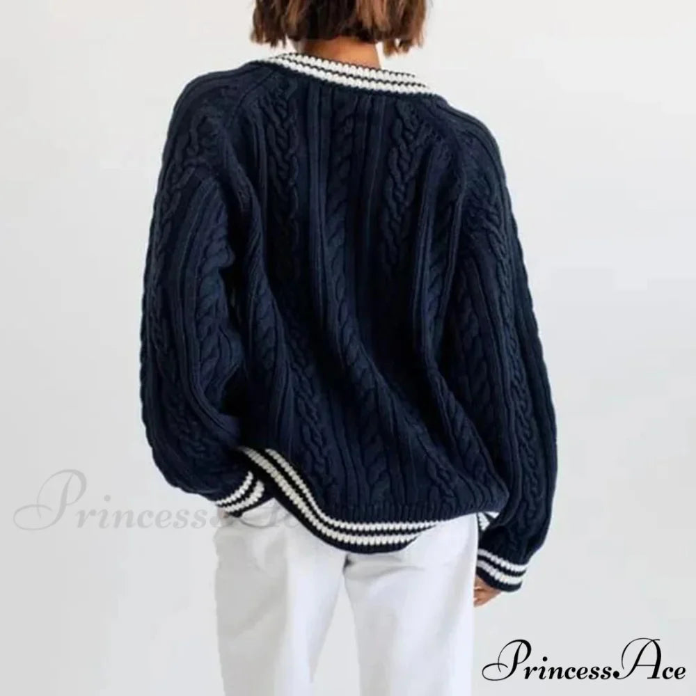 Knitted Baggy Differentiated Border Urban Sweater