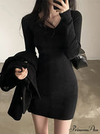 Knitted Batwing Sleeve Trendy High Waist Midi Dress