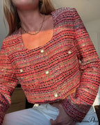 Knitted Buttoned Pocketed Square Neck Long Sleeved Short Autumn Casual Stylish Coat