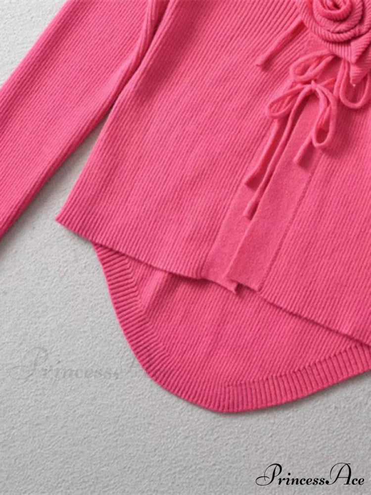 Knitted Cardigan Rose Large for Crop French Lapel Scarf Women