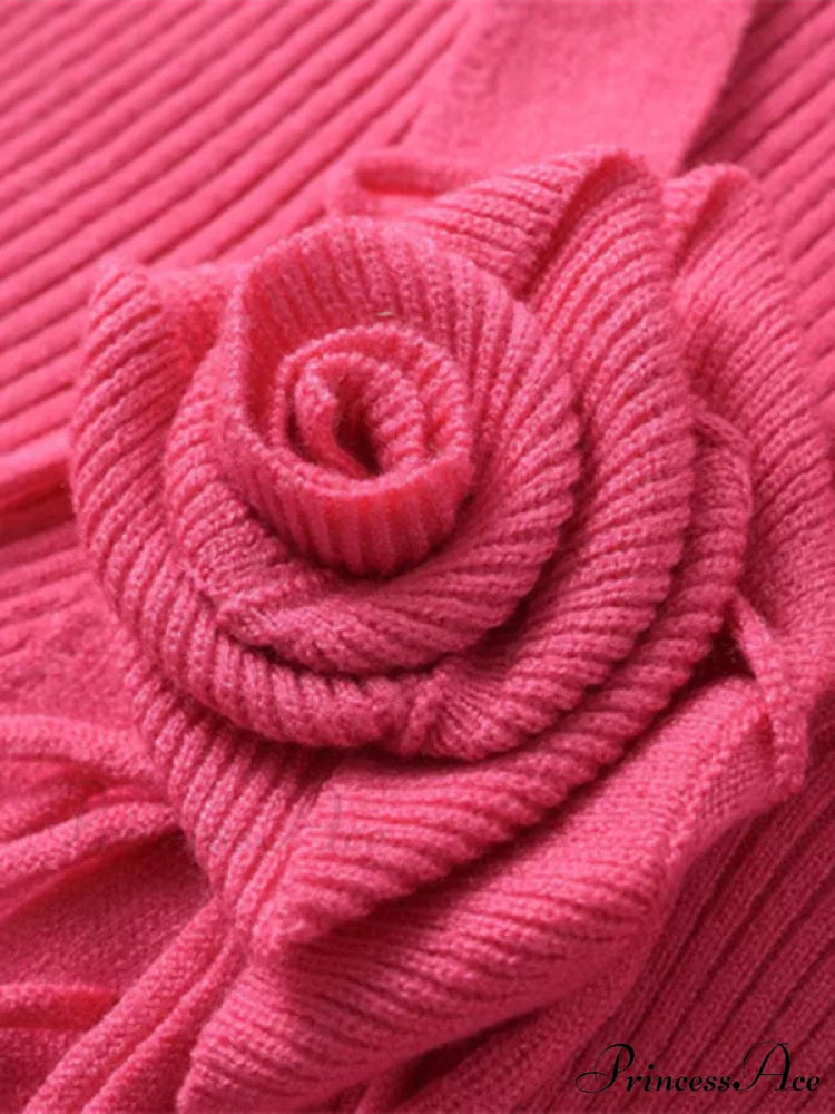 Knitted Cardigan Rose Large for Crop French Lapel Scarf Women
