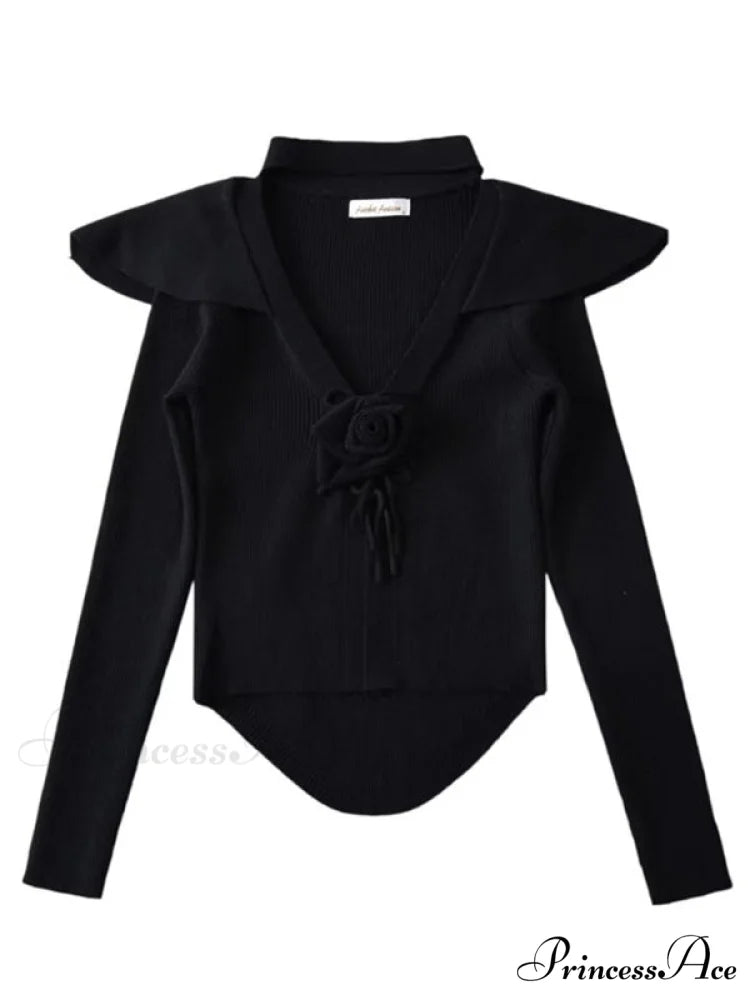 Knitted Cardigan Rose Large for Crop French Lapel Scarf Women