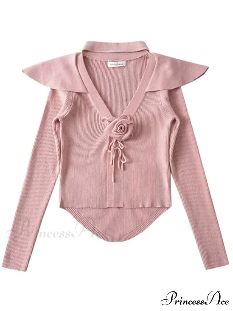 Knitted Cardigan Rose Large for Crop French Lapel Scarf Women