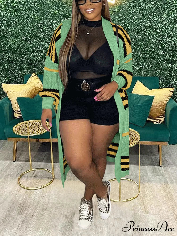 Knitted Color Graceful Block Cardigan