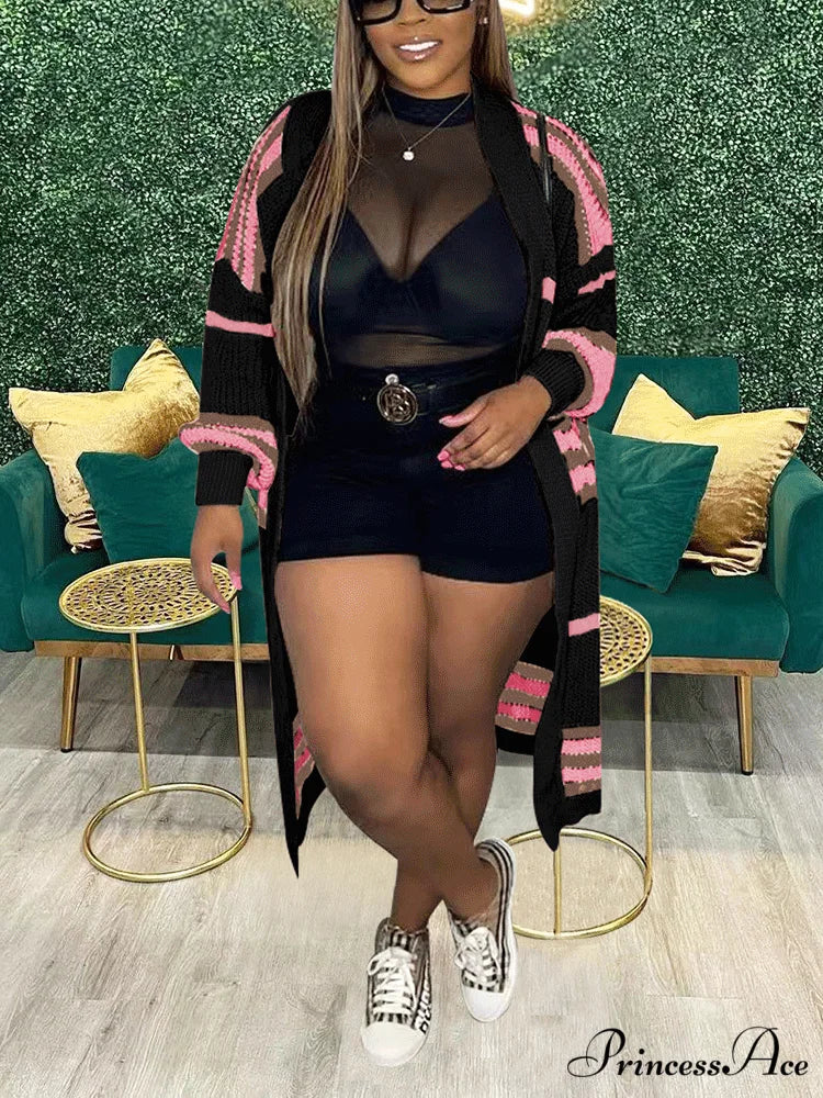 Knitted Color Graceful Block Cardigan