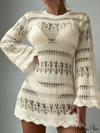 Knitted Empty Out Seductive Backless Beach Mini Boho Dress Cover-up