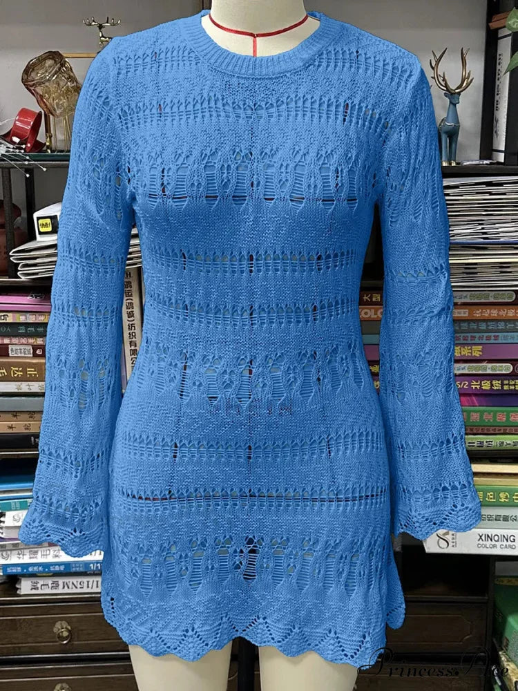 Knitted Empty Out Seductive Backless Beach Mini Boho Dress Cover-up