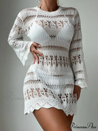 Knitted Empty Out Seductive Backless Beach Mini Boho Dress Cover-up