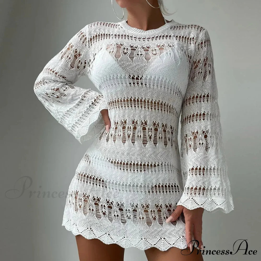 Knitted Empty Out Seductive Backless Beach Mini Boho Dress Cover-up