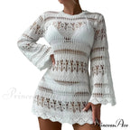 Knitted Empty Out Seductive Backless Beach Mini Boho Dress Cover-up
