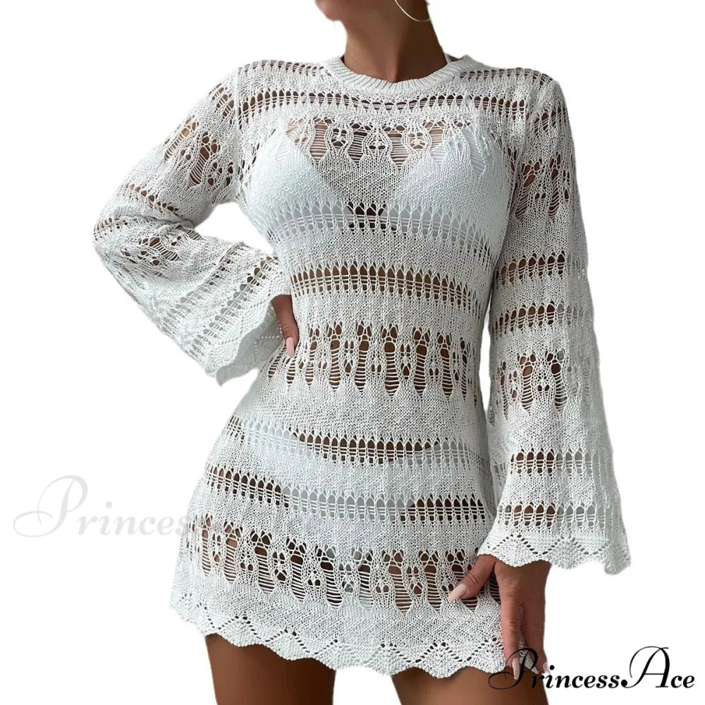 Knitted Empty Out Seductive Backless Beach Mini Boho Dress Cover-up