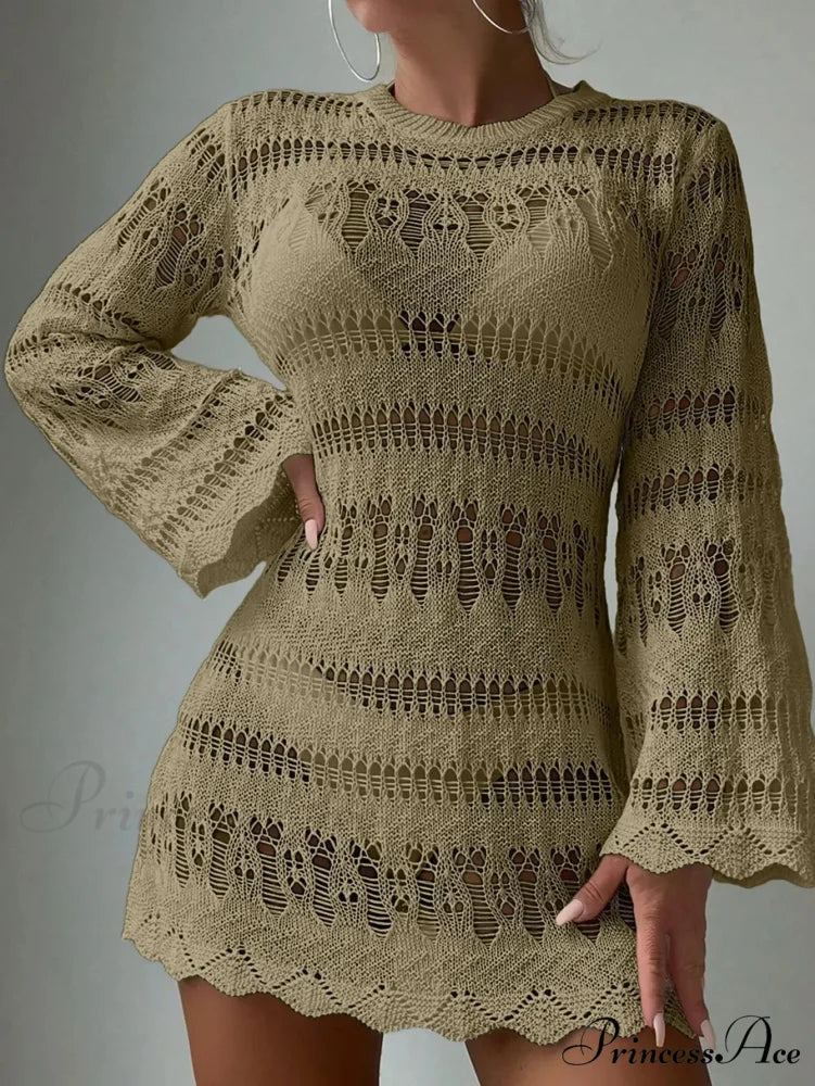 Knitted Empty Out Seductive Backless Beach Mini Boho Dress Cover-up