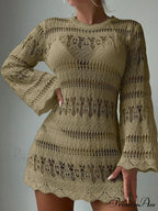 Knitted Empty Out Seductive Backless Beach Mini Boho Dress Cover-up