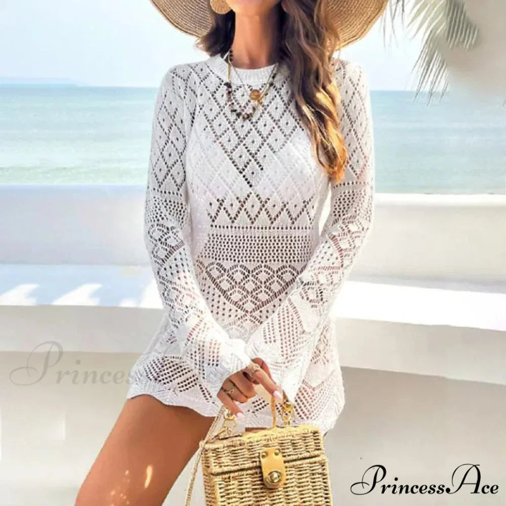 Knitted Empty Out Seductive Backless Beach Mini Boho Dress Cover-up