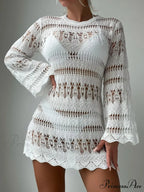 Knitted Empty Out Seductive Backless Beach Mini Boho Dress Cover-up