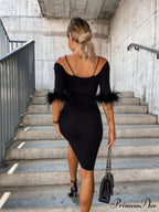 Knitted Fur Women's Neck Arm One-Line Dress