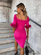 Knitted Fur Women's Neck Arm One-Line Dress