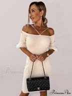 Knitted Fur Women's Neck Arm One-Line Dress