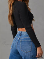 Knitted Grunge Round Neck Long Sleeve Slim Fit T-shirts