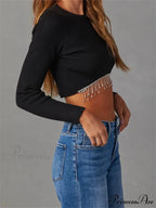 Knitted Grunge Round Neck Long Sleeve Slim Fit T-shirts