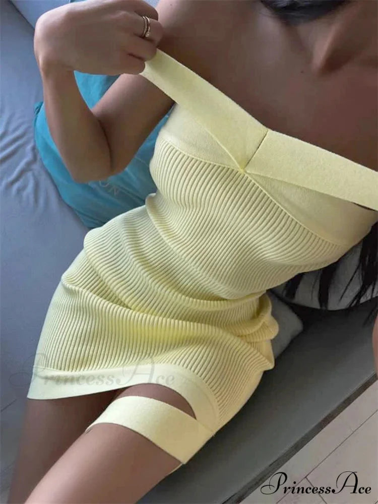 Knitted Halter Bandage Short Dress