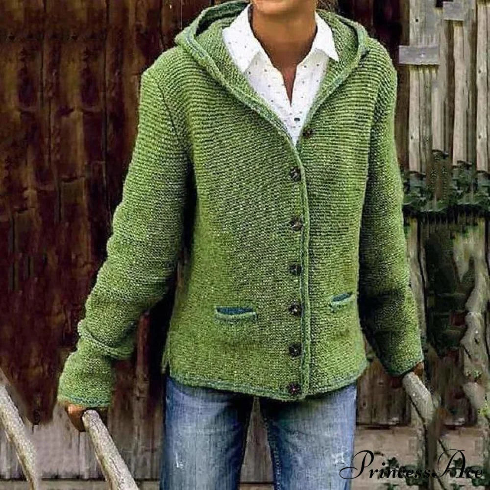 Knitted Hooded Vintage Cardigan
