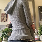 Knitted Narrow Fit Hooded Sweater Lengthy Sleeve V Neck Women