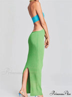 Knitted Patchwork for Women Halter Lace-up Backless Off Shoulder Hollow Out Summer Vestidos New