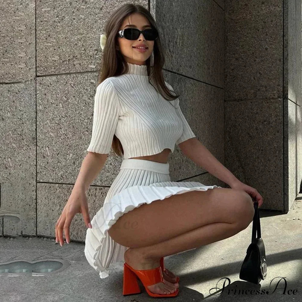 Knitted Pleated Matching Set Mini Dress