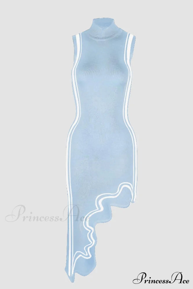 Knitted Sleeveless Dress with Wavy Hem