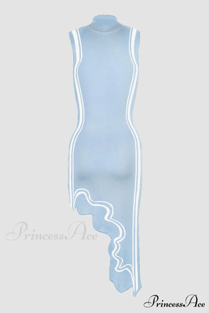 Knitted Sleeveless Dress with Wavy Hem