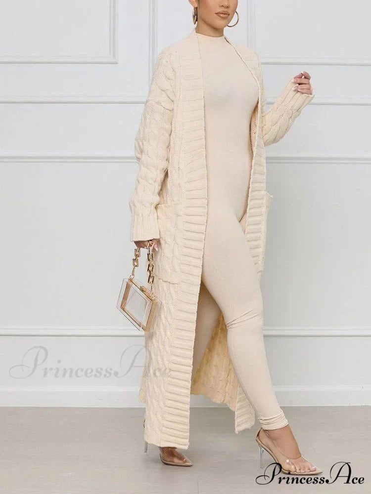 Knitted Solid Graceful Open Front Cardigan