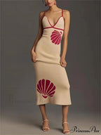 Knitted Suspender Halterneck V-Neck Graceful Backless Sexy Midi Dress