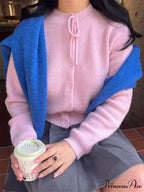 Knotted Button Plain Knit Cardigan