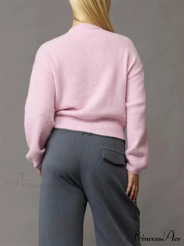 Knotted Button Plain Knit Cardigan