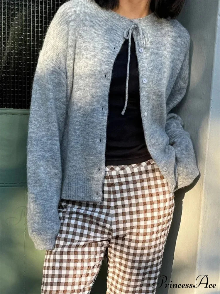 Knotted Button Plain Knit Cardigan