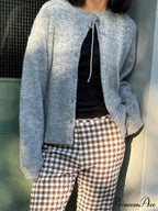 Knotted Button Plain Knit Cardigan