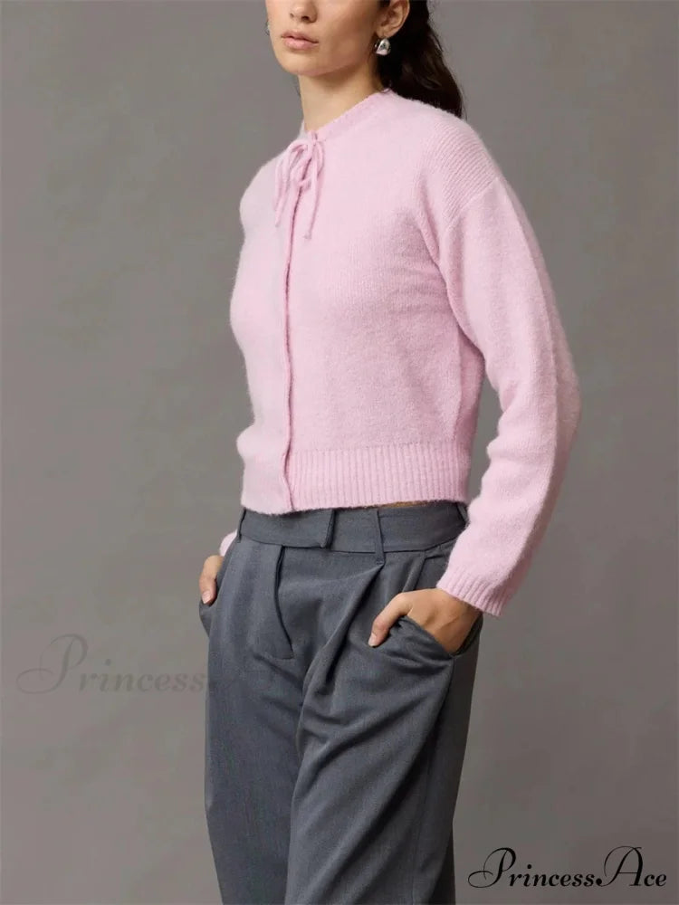 Knotted Button Plain Knit Cardigan