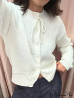 Knotted Button Plain Knit Cardigan
