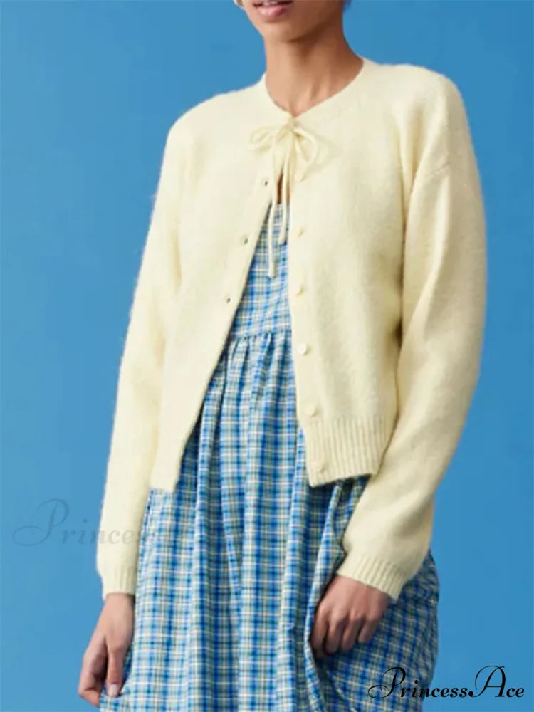 Knotted Button Plain Knit Cardigan