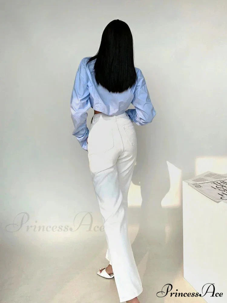 Korean Fashion Long Sleeve Button Crop Blouse