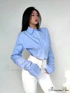 Korean Fashion Long Sleeve Button Crop Blouse