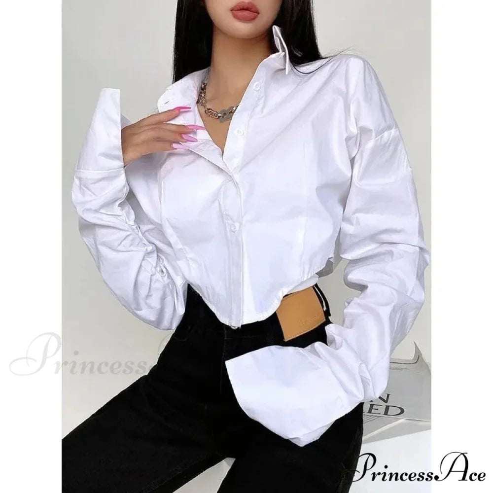 Korean Fashion Long Sleeve Button Crop Blouse